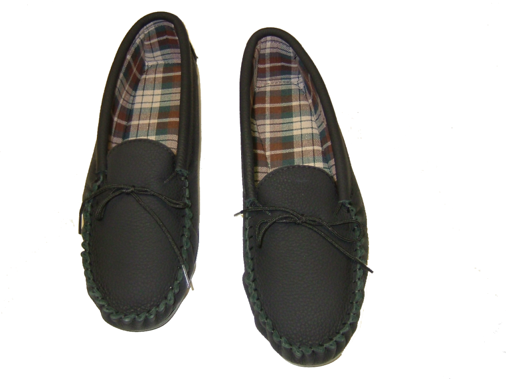 Black Leather Moccasin Slipper Hard Sole | Dave