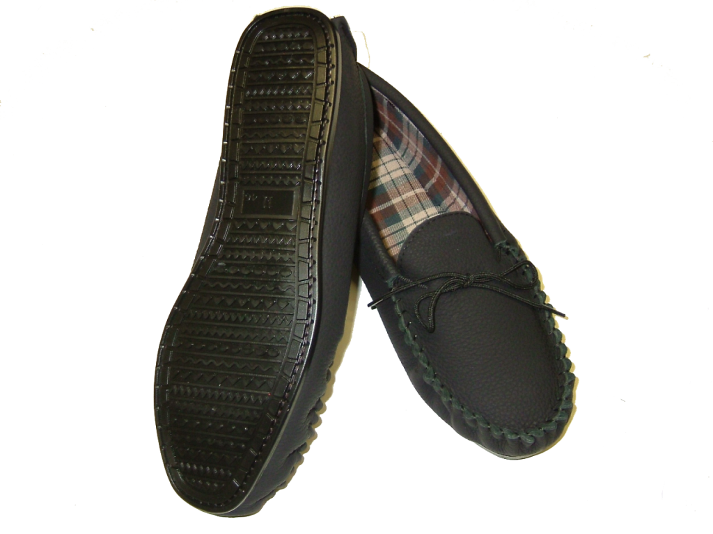 Black Leather Moccasin Slipper Hard Sole | Dave