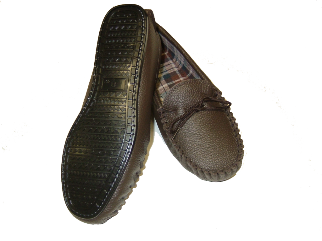 Brown Leather Moccasin Slipper Hard Sole | Paul