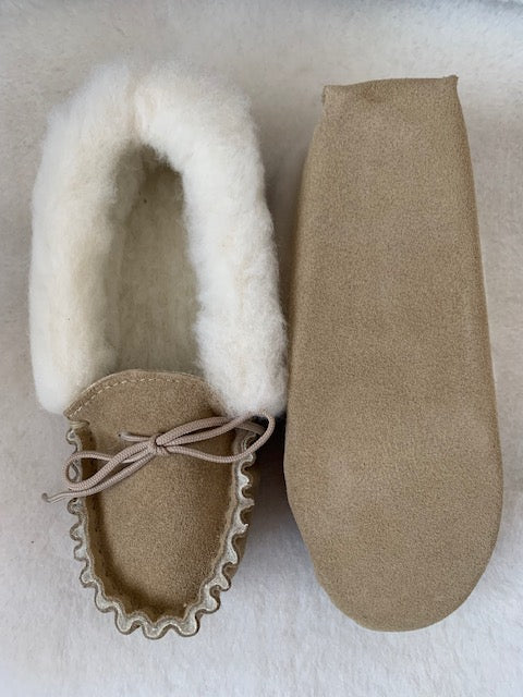 Ladies Suede Moccasin with wool lining and collar | Teresa