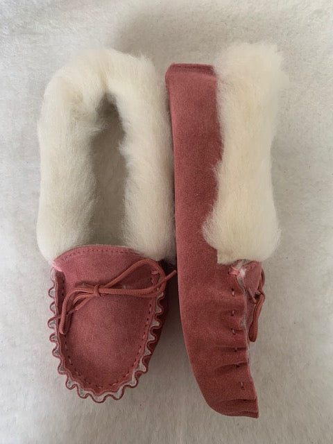 Ladies Suede Moccasin with wool lining and collar | Teresa