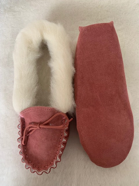 Ladies Suede Moccasin with wool lining and collar | Teresa