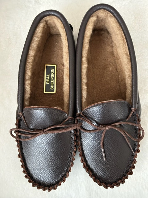 Gents Leather Sheepskin Moccasin Slipper Hard Sole | Darren